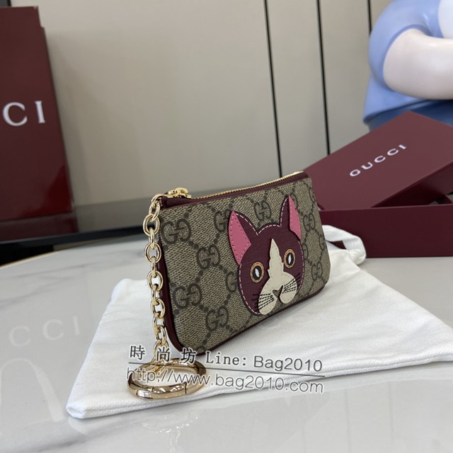 Gucci專櫃古馳最新款飾小紅貓細節GG迷你錢包零錢包 jh2029型號：818768